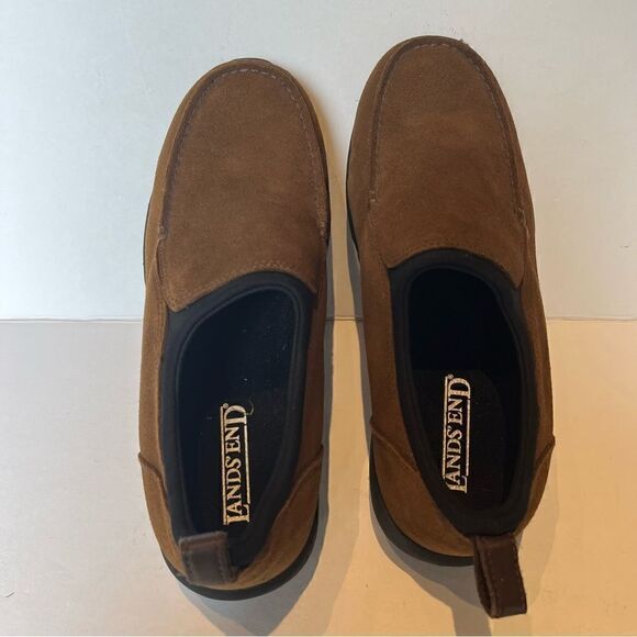 Lands' End Men's Suede Slip On Loafers Brown with black trim Size 9D - Picture 8 of 8